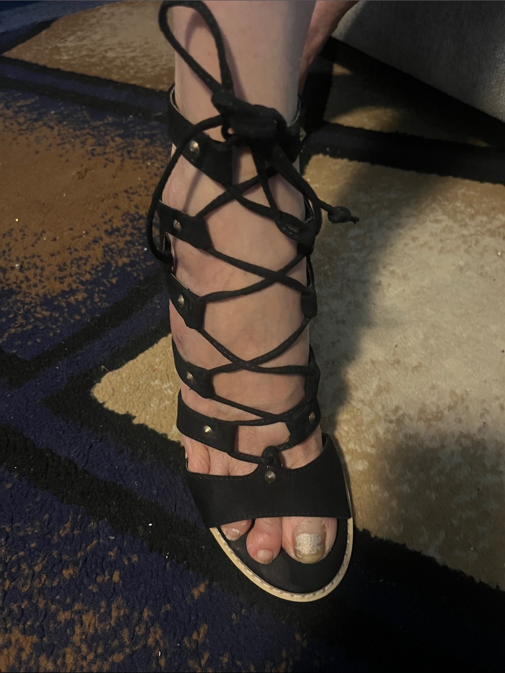 Cato Black Lace-Up Gladiator Sandals with Stud Accents